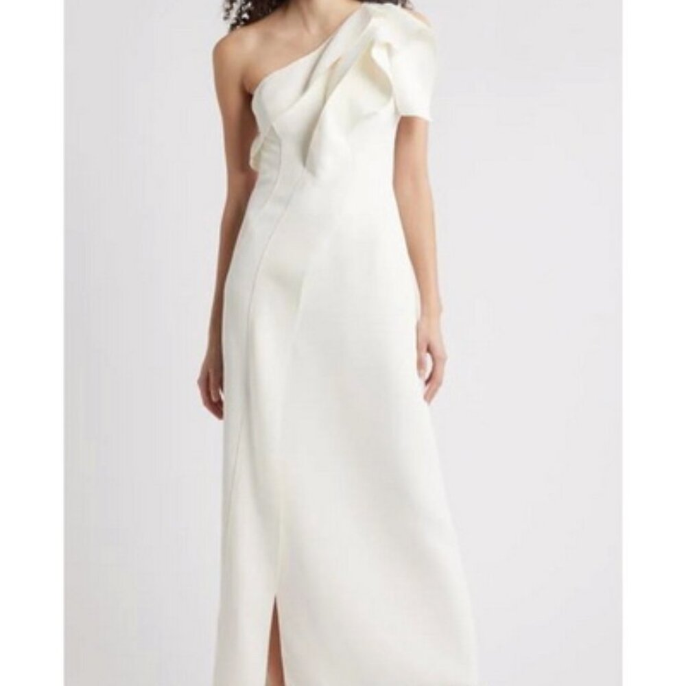 Acler Ivory Daneway One-Shoulder Ruffle Gown